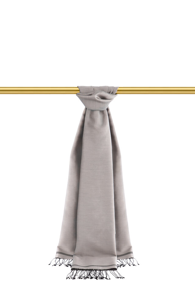 Gri Siyah Çift Taraflı İpek Şal - 2