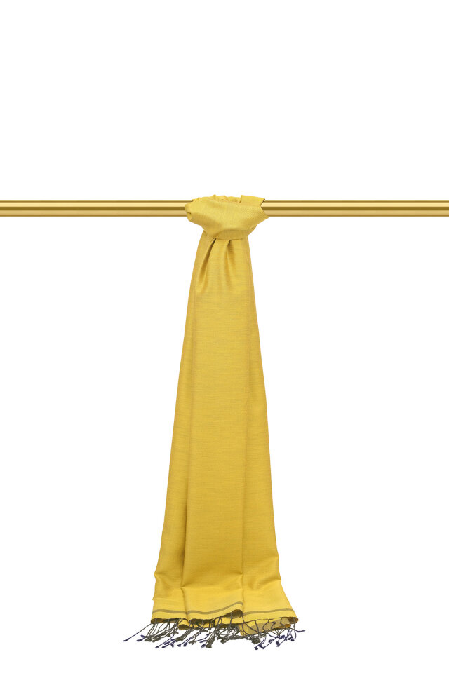 Yağ Yeşil Lacivert Çift Taraflı İpek Şal - 1