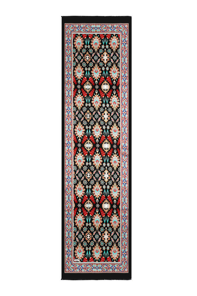 وشاح حريري ضيق بنمط الخزامى باللون الأسود - 4