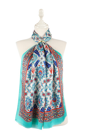 وشاح حريري ضيق بنمط التوليب باللون الأخضر 