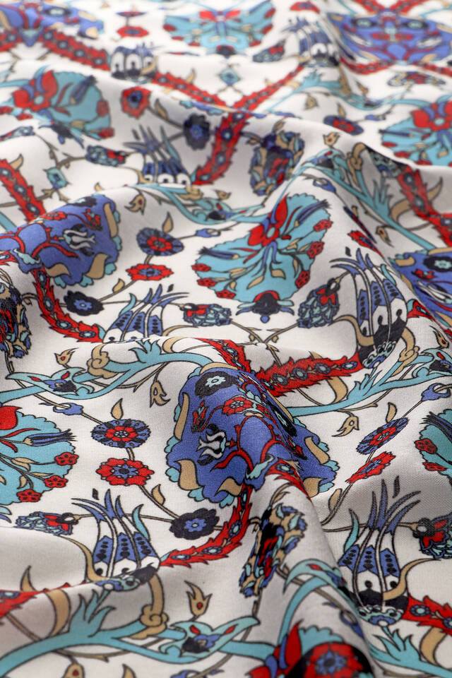 Lacivert Çini Lale Desen Soft Eşarp - 3