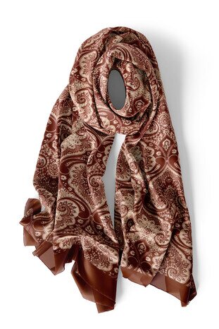 Cinnamon Damask Pattern Silk Foulard - Thumbnail