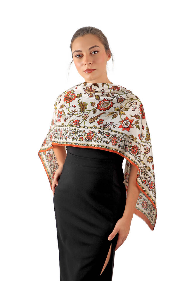 Cinnamon Lily Pattern Voile Silk Foulard 