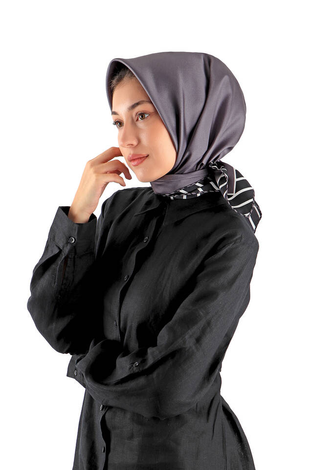 Ametist Çizgi Desen Twill İpek Eşarp - 2