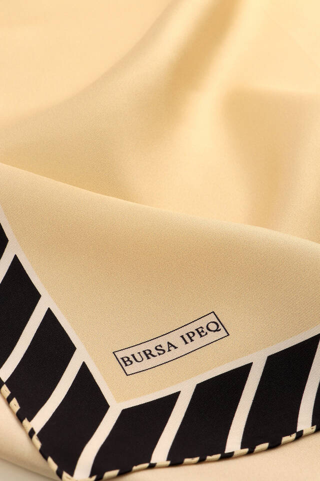 Sarı Çizgi Desen Twill İpek Eşarp - 3