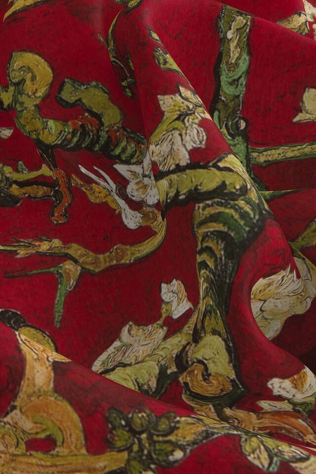 Claret Red Almond Blossom Silk Pocket Square - 3