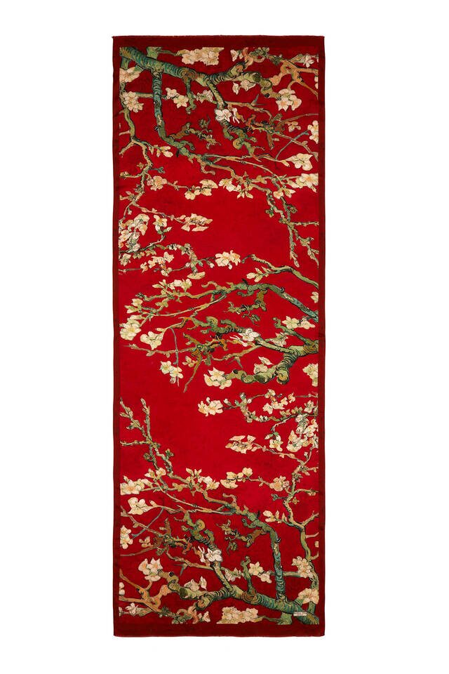 Claret Red Almond Blossom Silk Scarf - 4