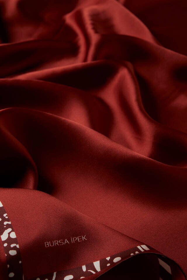 Claret Red Embroidery Zebra Silk Square Scarf - 3