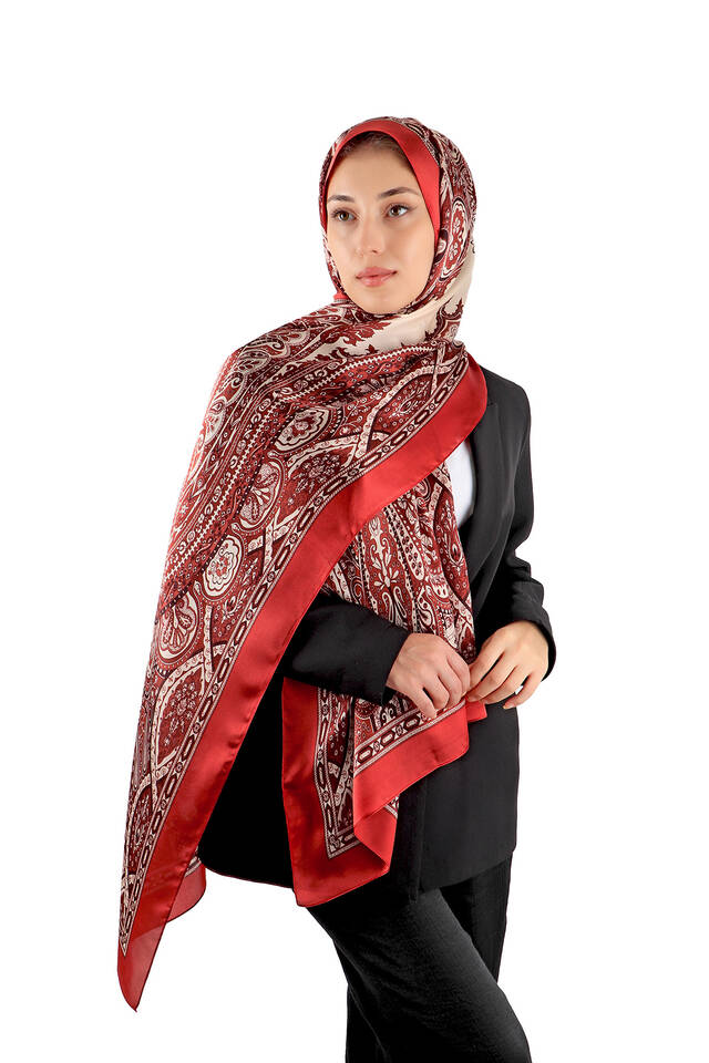 Claret Red Nil Pattern Sura Silk Scarf - 2