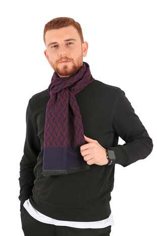 Claret Red Patterned Men's Scarf - Thumbnail