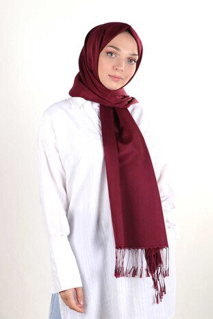 Claret Red Silk Look Scarf - Thumbnail