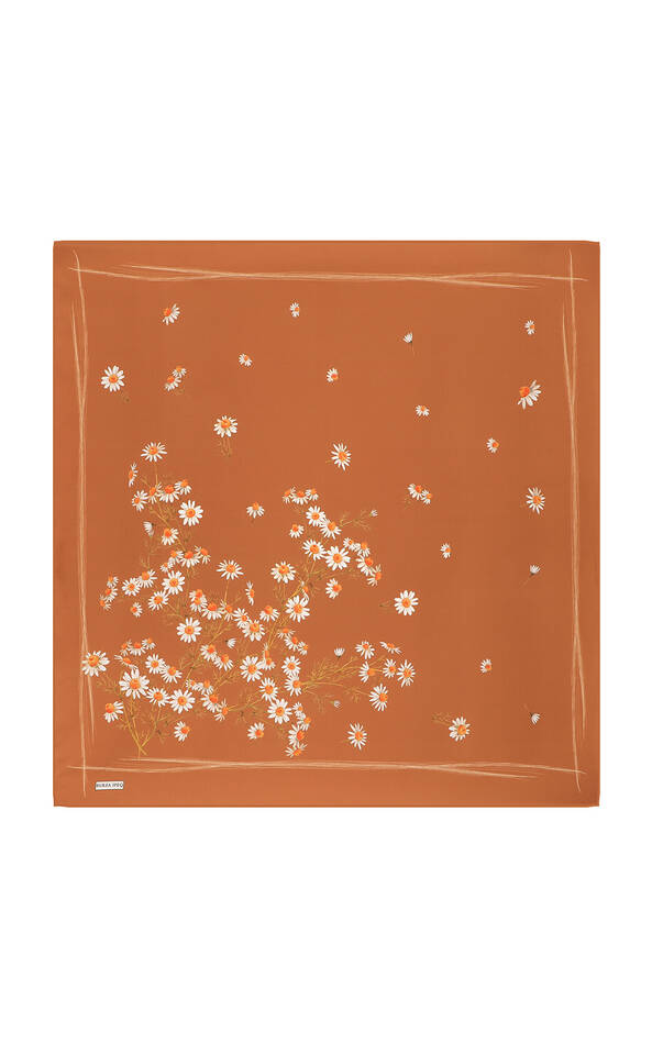 Copper Daisy Pattern Twill Silk Square Scarf - 1
