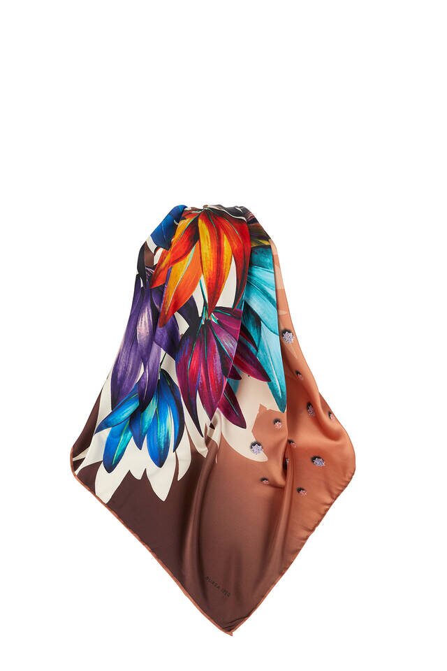 Copper Diamond Pattern Silky Square Scarf - 3