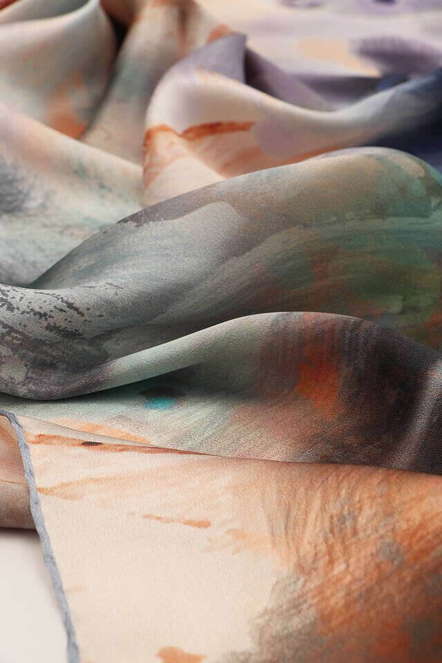 Copper Pastel Pattern Sura Silk Scarf - 3