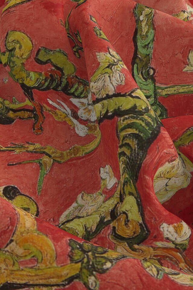 Coral Almond Blossom Silk Pocket Square - 3