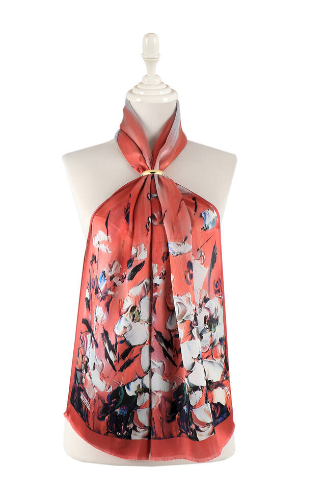 Coral Anemone Pattern Silk Foulard 