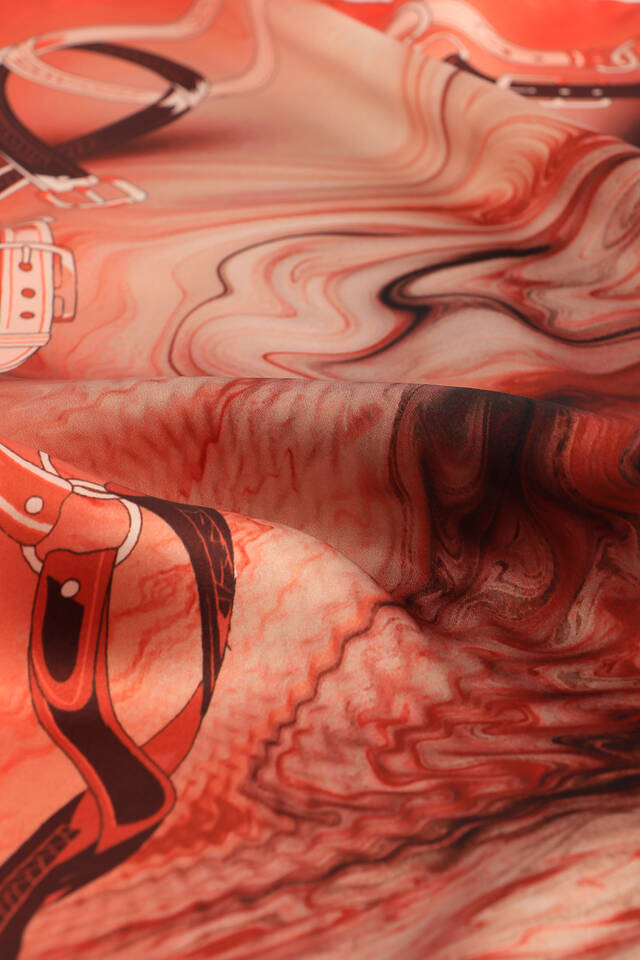 Coral Belt Pattern Sura Silk Square Scarf - 3