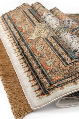 Cream Bamboo Carpet Prayer Rug - Thumbnail