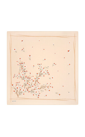 Cream Daisy Pattern Twill Silk Square Scarf 