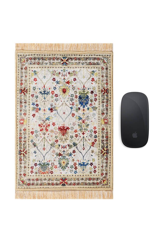 Cream Decorative Small Carpet Mousepad - Bursa İpek