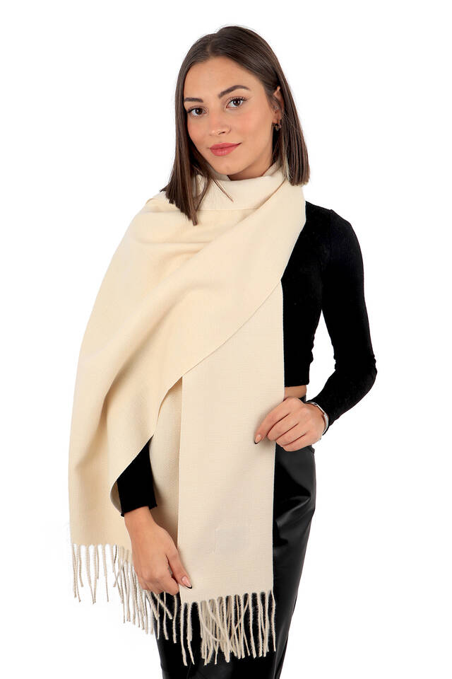 Cream Double Sided Winter Shawl - 2