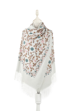 Cream Embroidered Winter Shawl 