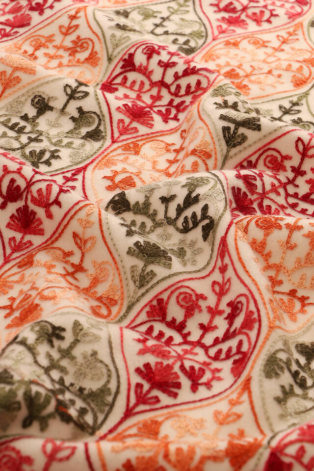 Cream Embroidered Winter Shawl - 4