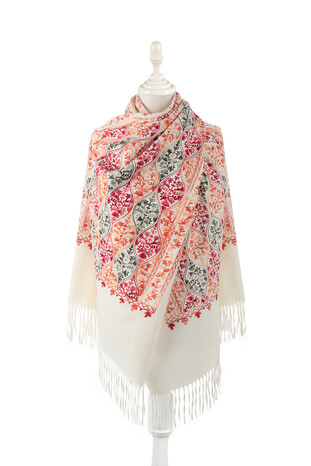 Cream Embroidered Winter Shawl 