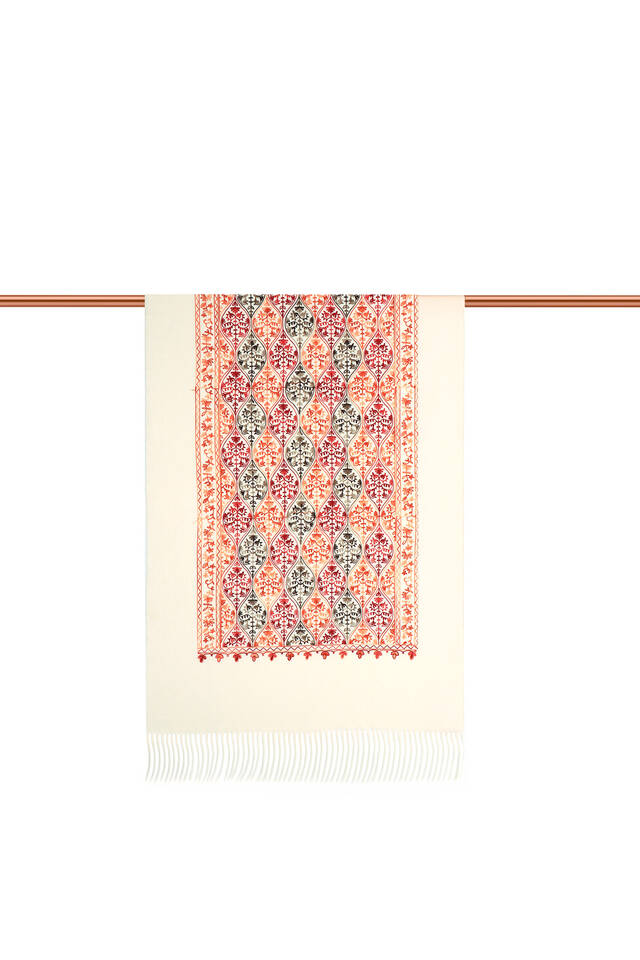 Cream Embroidered Winter Shawl - 3