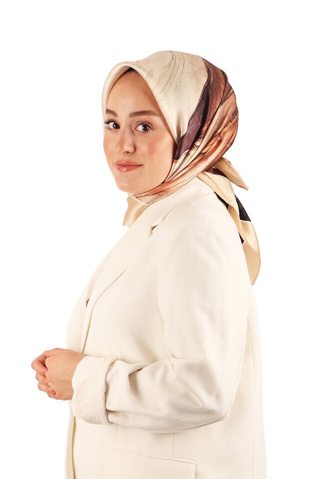 Cream Granite Pattern Sura Silk Scarf - 2