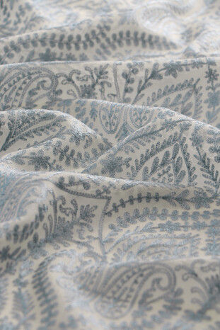 Cream Gray Process Suzani Embroidered Wool Silk Shawl - Thumbnail