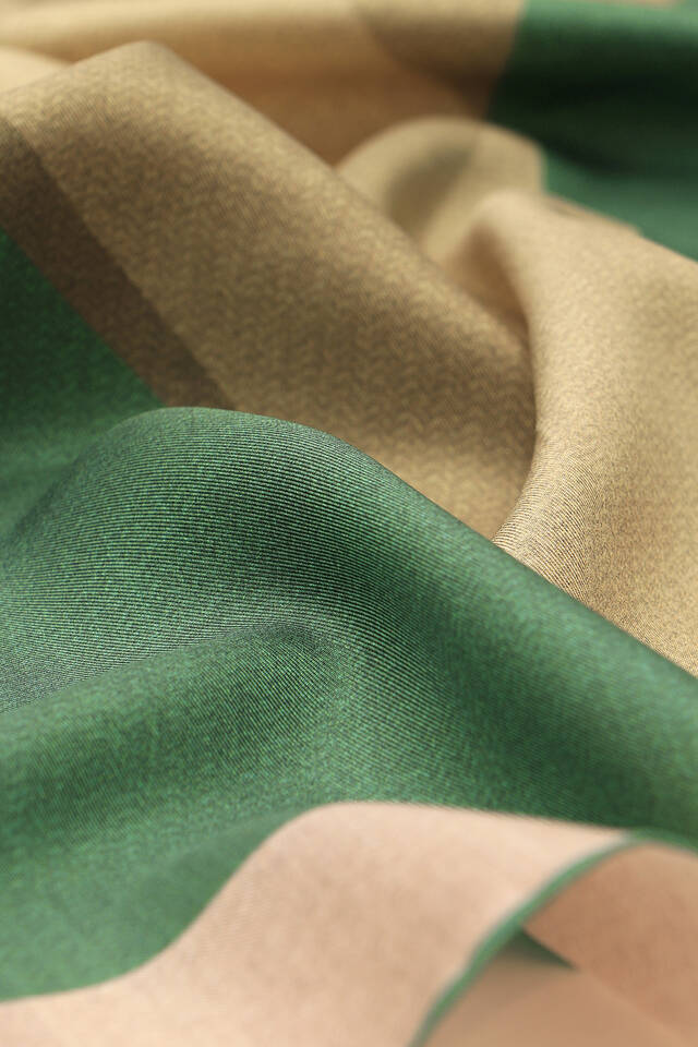 Cream Green Geometric Pattern Twill Silk Square Scarf - 3