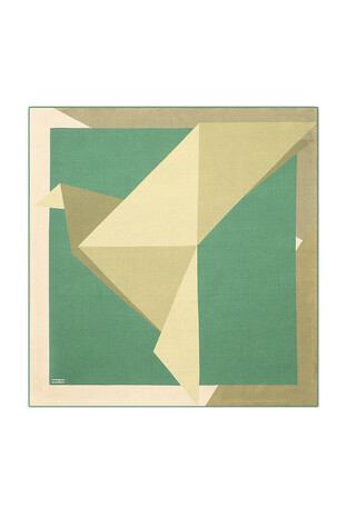 Cream Green Geometric Pattern Twill Silk Square Scarf 
