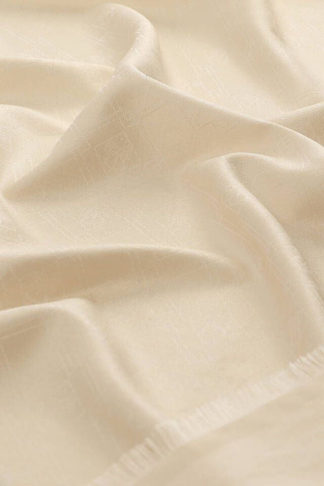 Cream Monogram Pattern Jacquard Silk Scarf - 3