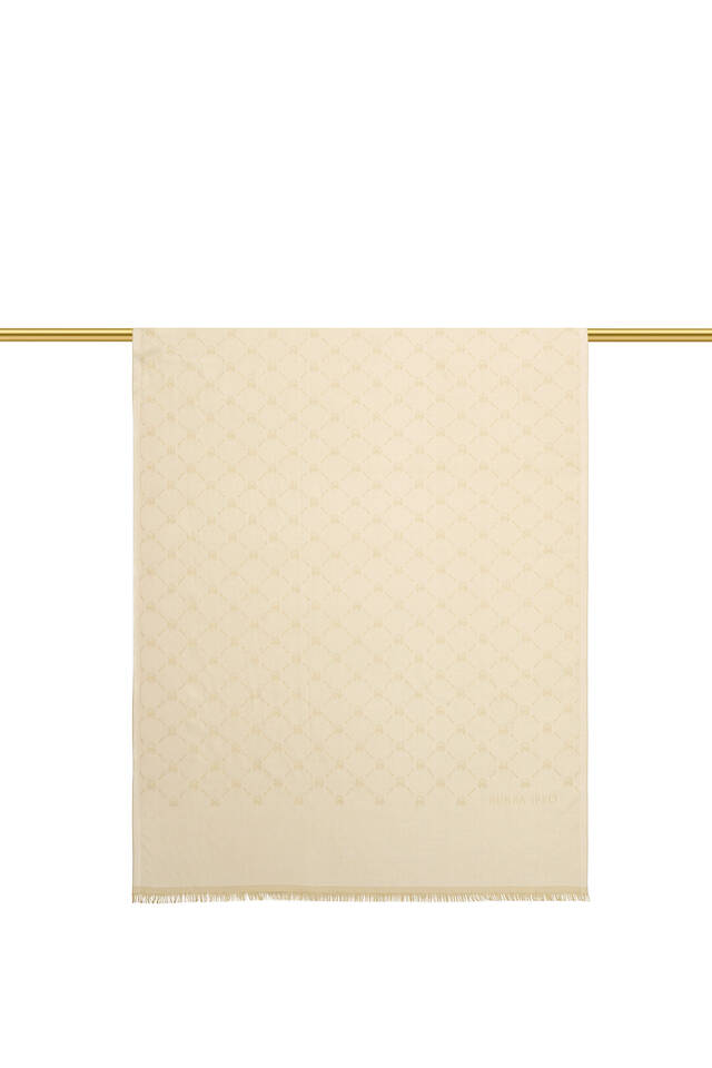 Cream Monogram Pattern Jacquard Silk Scarf - 3