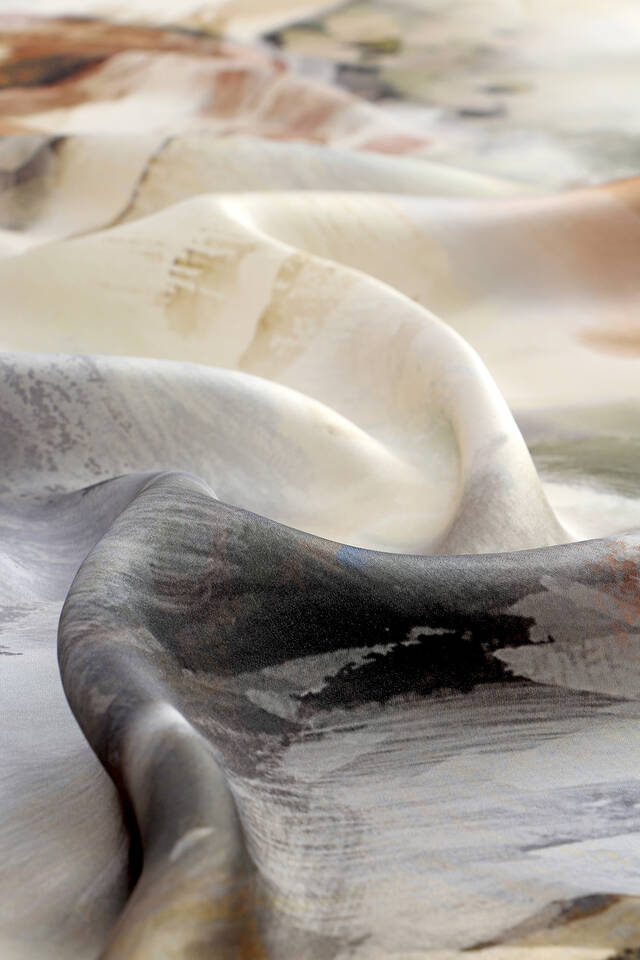 Cream Pastel Pattern Sura Silk Square Scarf - 3