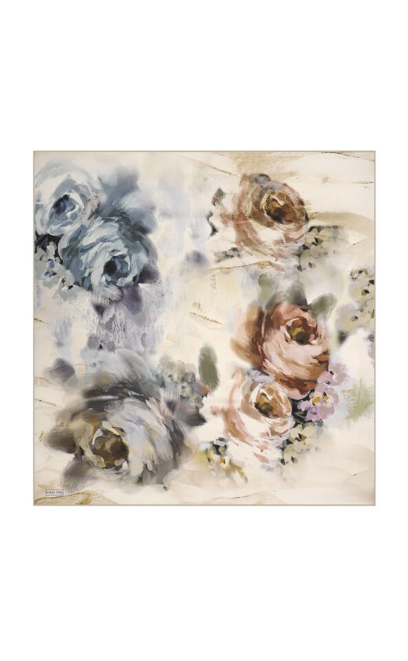 Cream Pastel Pattern Sura Silk Square Scarf - Bursa İpek