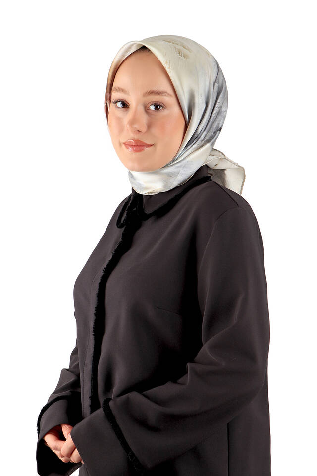 Cream Pastel Pattern Sura Silk Square Scarf - 2