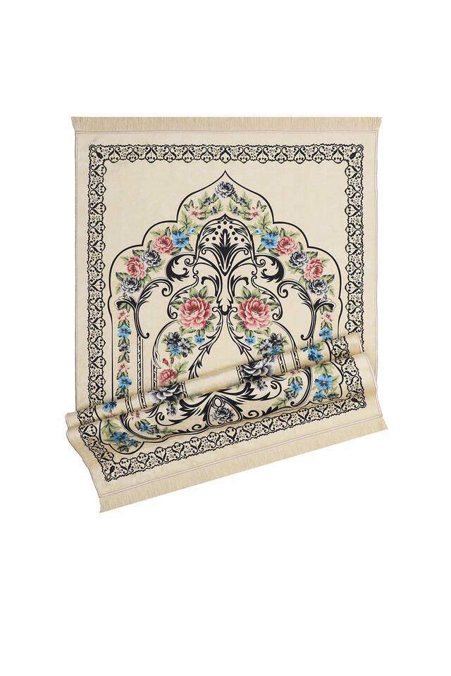 Cream Velvet Carpet Prayer Rug - 4