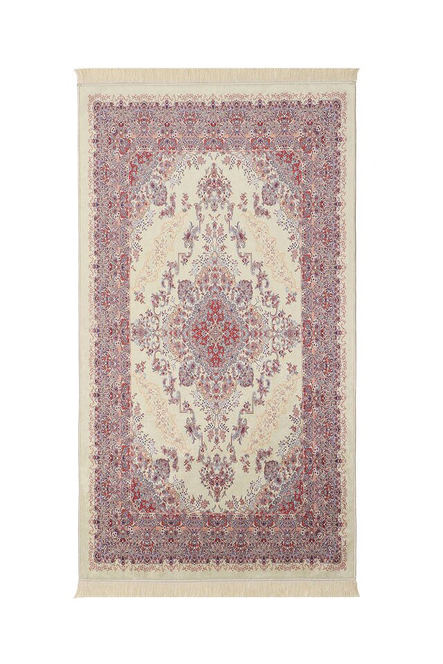 Cream Velvet Carpet Prayer Rug - Bursa İpek