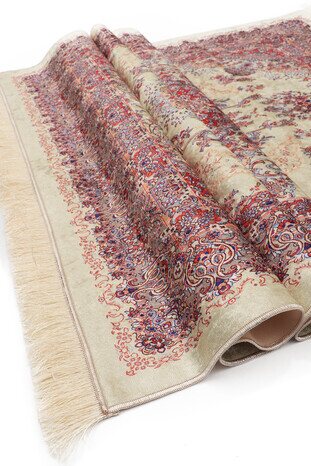 Cream Velvet Carpet Prayer Rug - Thumbnail