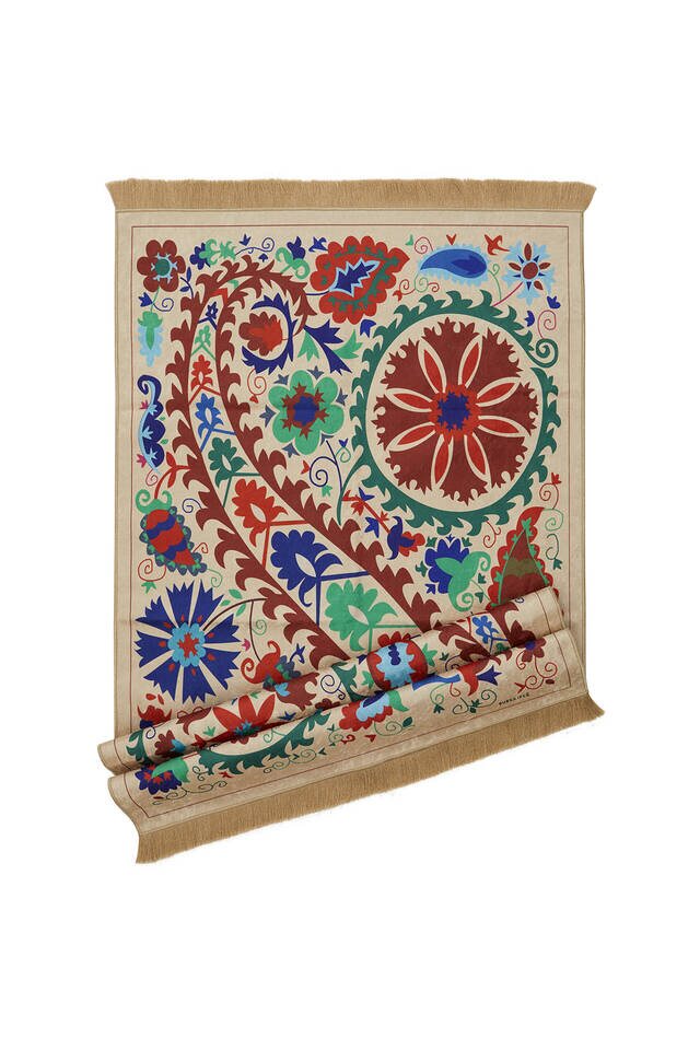 Cream Velvet Carpet Prayer Rug - 4