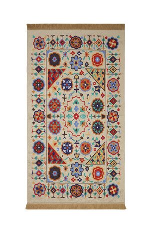 Cream Velvet Carpet Prayer Rug - Thumbnail
