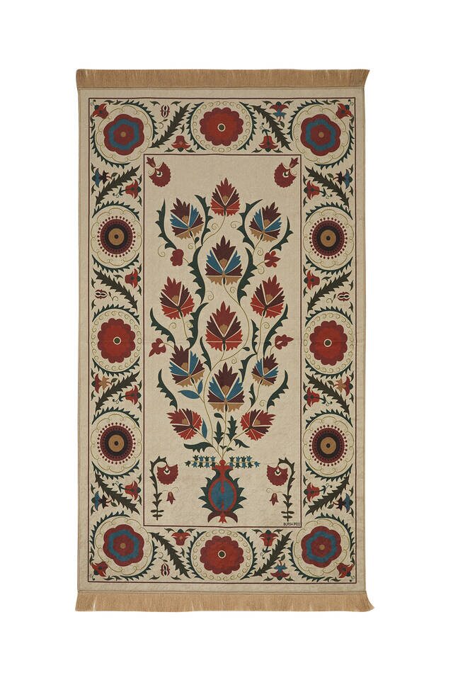 Cream Velvet Carpet Prayer Rug 