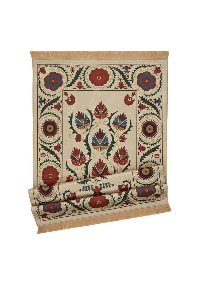 Cream Velvet Carpet Prayer Rug - 4