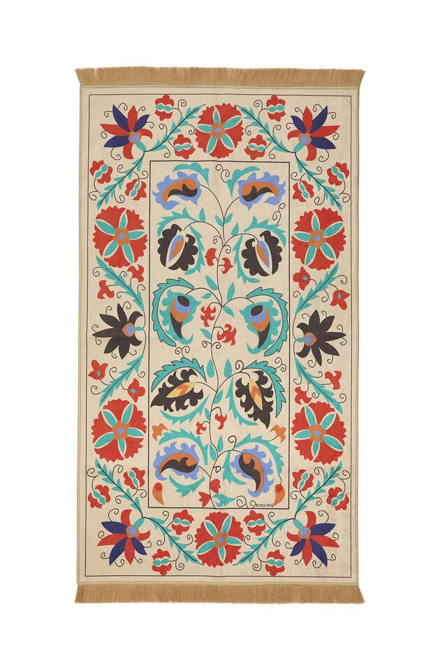 Cream Velvet Carpet Prayer Rug 