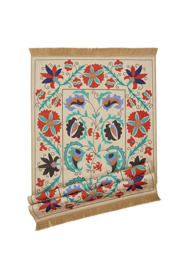 Cream Velvet Carpet Prayer Rug - 4