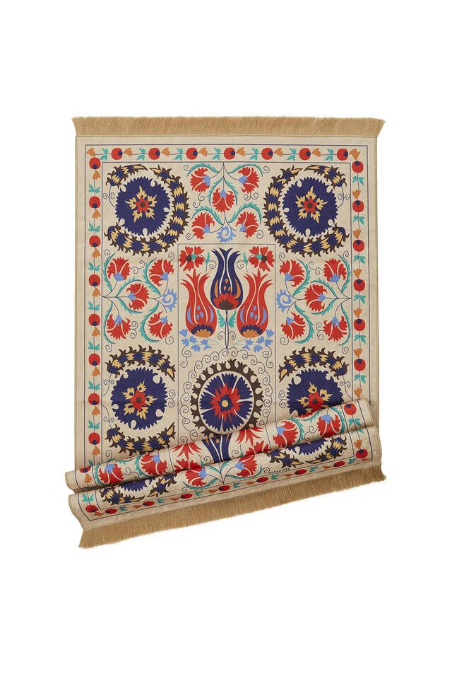 Cream Velvet Carpet Prayer Rug - 4