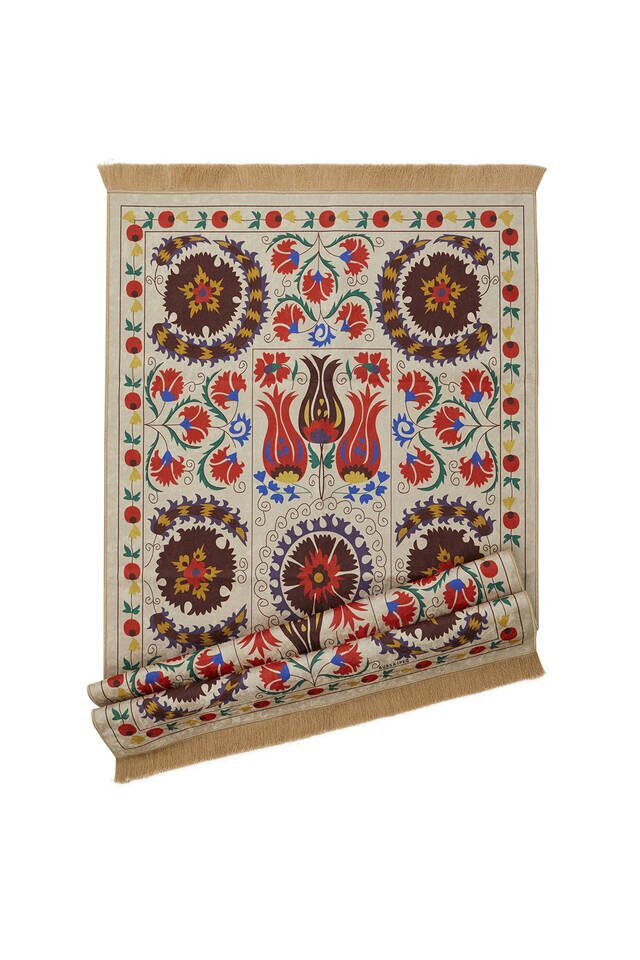 Cream Velvet Carpet Prayer Rug - 4
