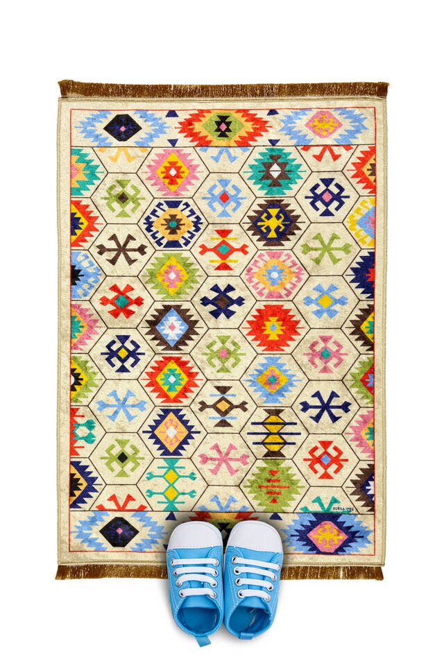 Cream Velvet Children's Prayer Rug - Bursa İpek